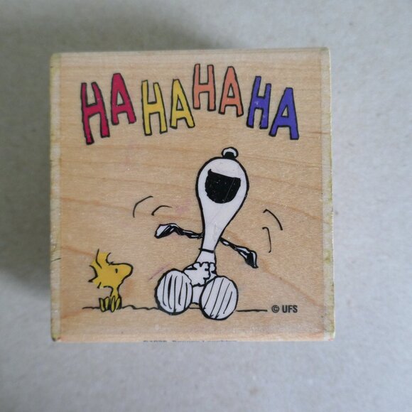 vintage 2001 Snoopy laughing w/Woodstock rubber stamp wood Stampabilities GR1038 - Picture 1 of 3